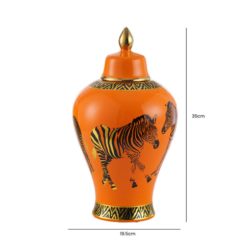 Orange Zebra Print Ginger Jar